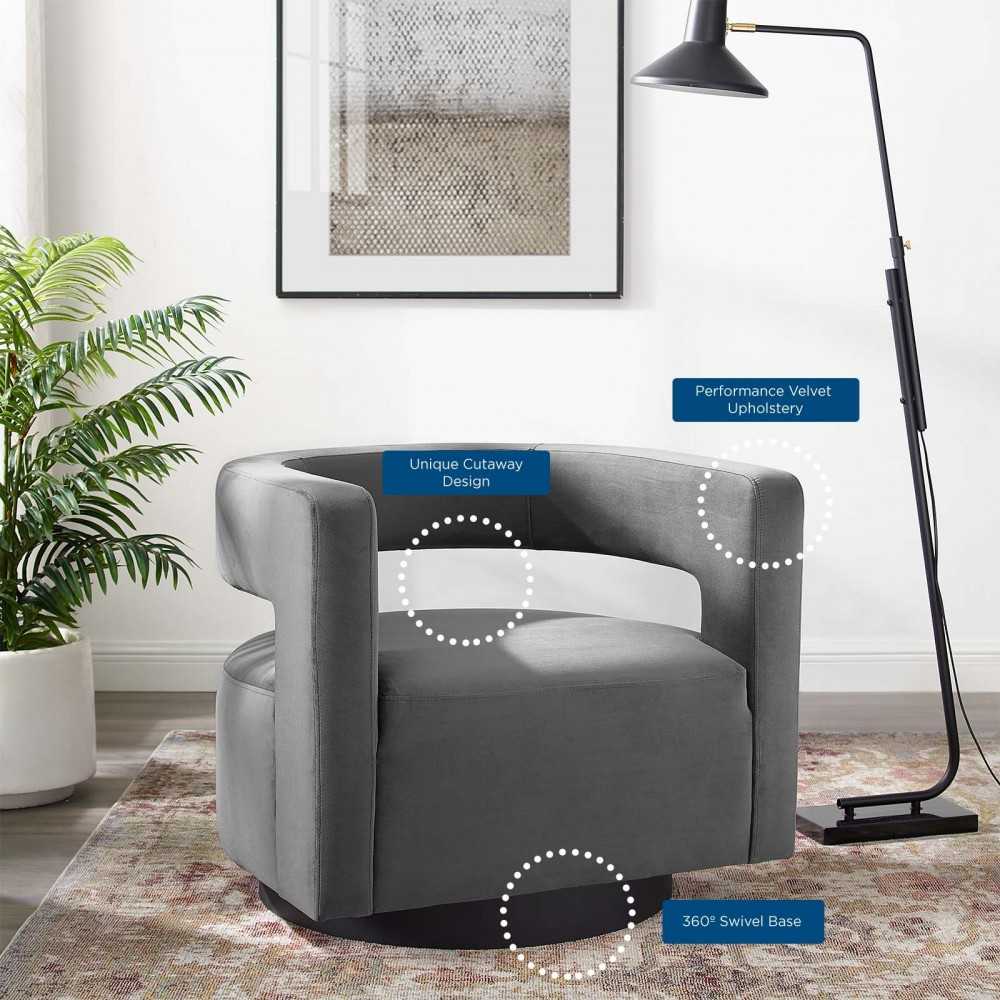 Spin Cutaway Performance Velvet Swivel Armchair, Gray