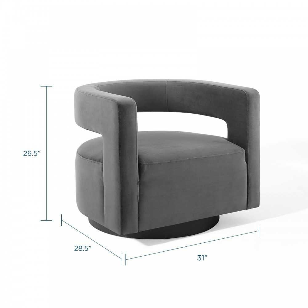 Spin Cutaway Performance Velvet Swivel Armchair, Gray