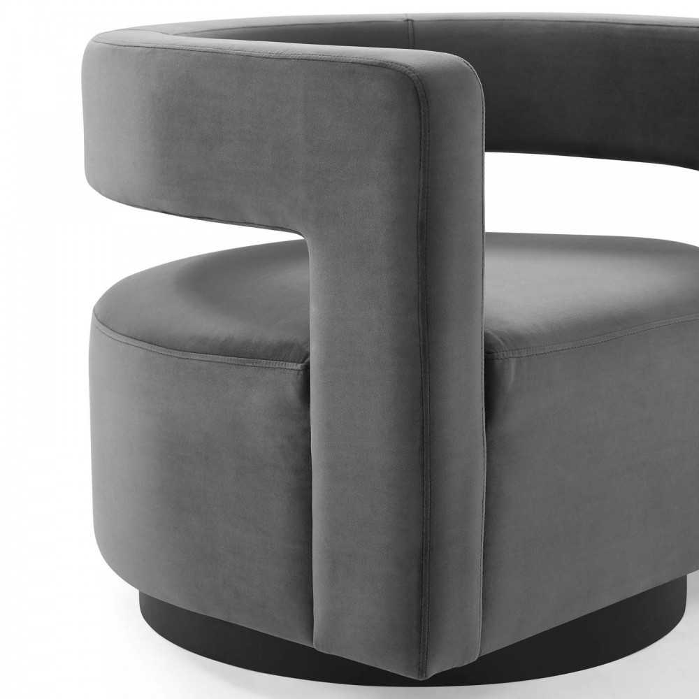 Spin Cutaway Performance Velvet Swivel Armchair, Gray