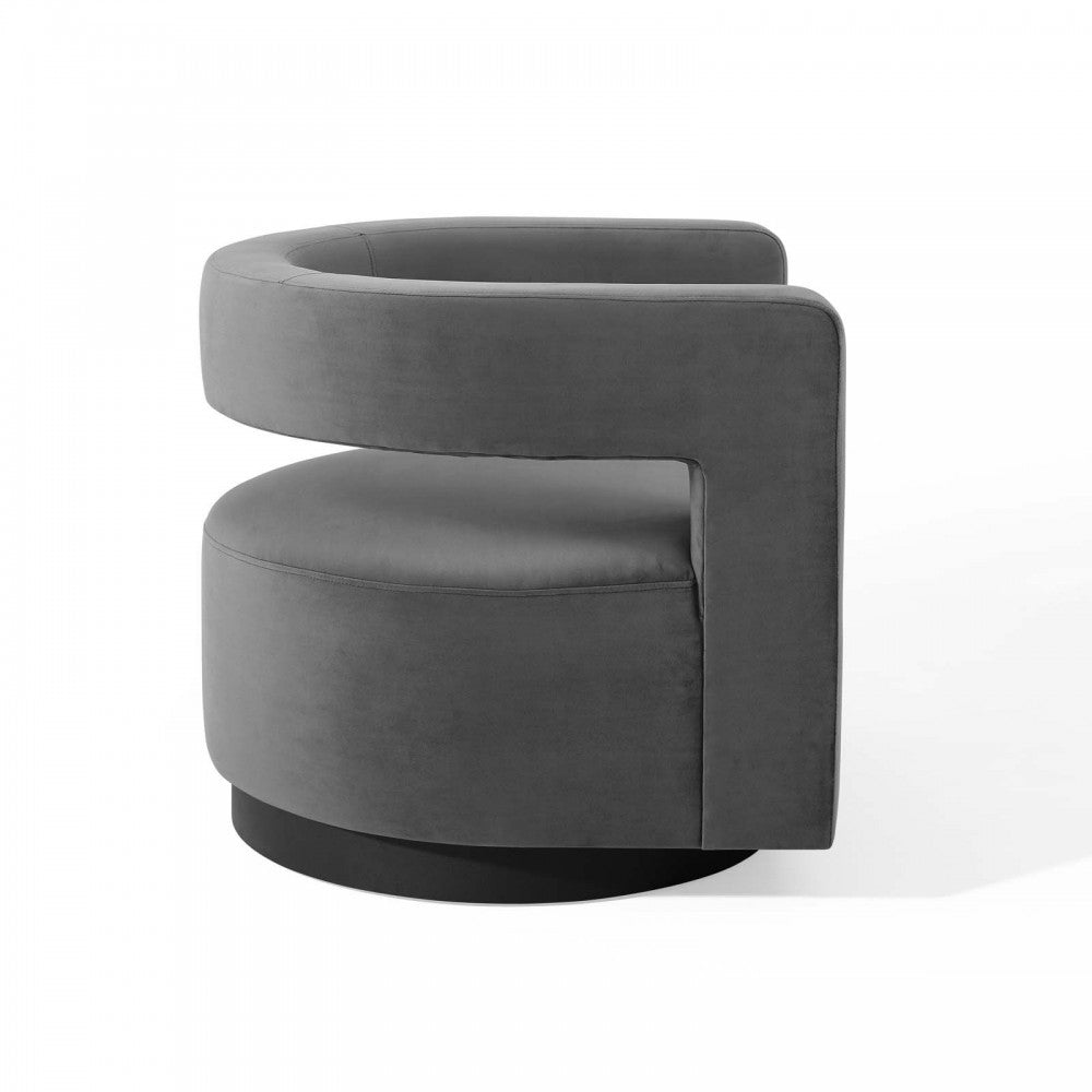 Spin Cutaway Performance Velvet Swivel Armchair, Gray