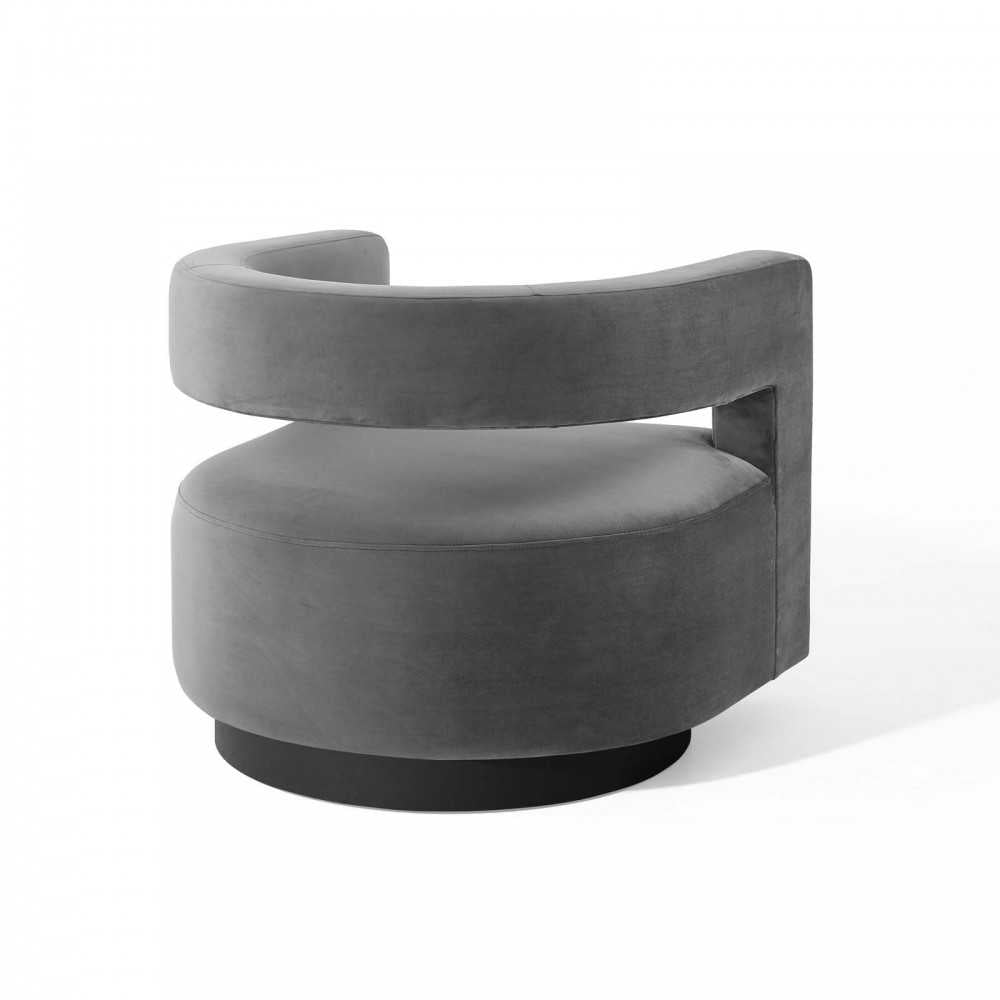 Spin Cutaway Performance Velvet Swivel Armchair, Gray