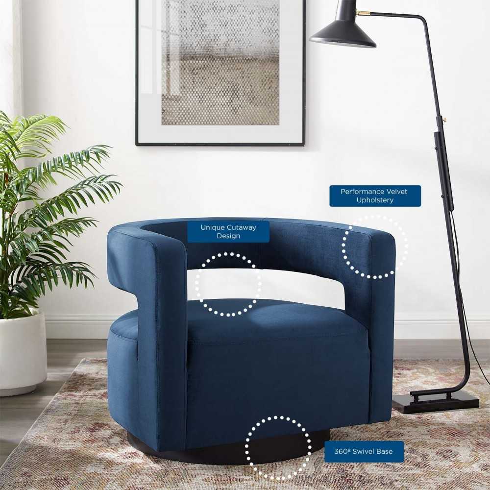 Spin Cutaway Performance Velvet Swivel Armchair, Midnight Blue