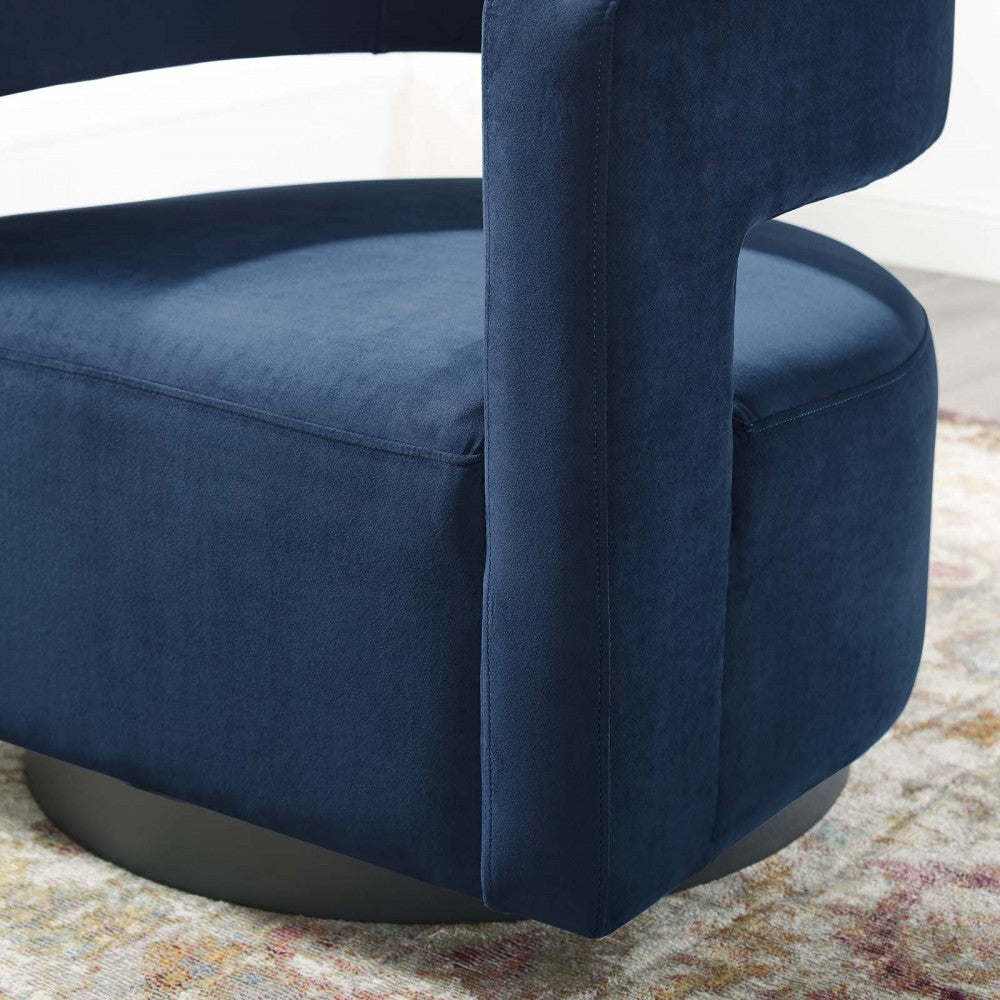 Spin Cutaway Performance Velvet Swivel Armchair, Midnight Blue