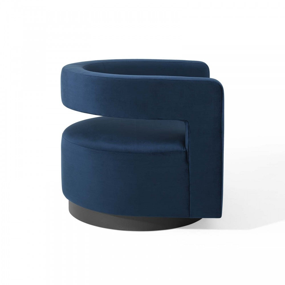 Spin Cutaway Performance Velvet Swivel Armchair, Midnight Blue