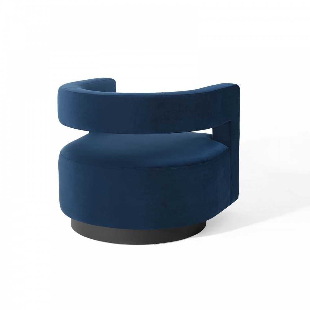 Spin Cutaway Performance Velvet Swivel Armchair, Midnight Blue