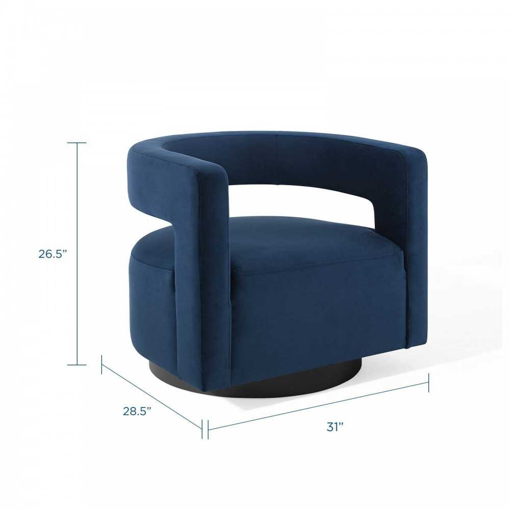 Spin Cutaway Performance Velvet Swivel Armchair, Midnight Blue