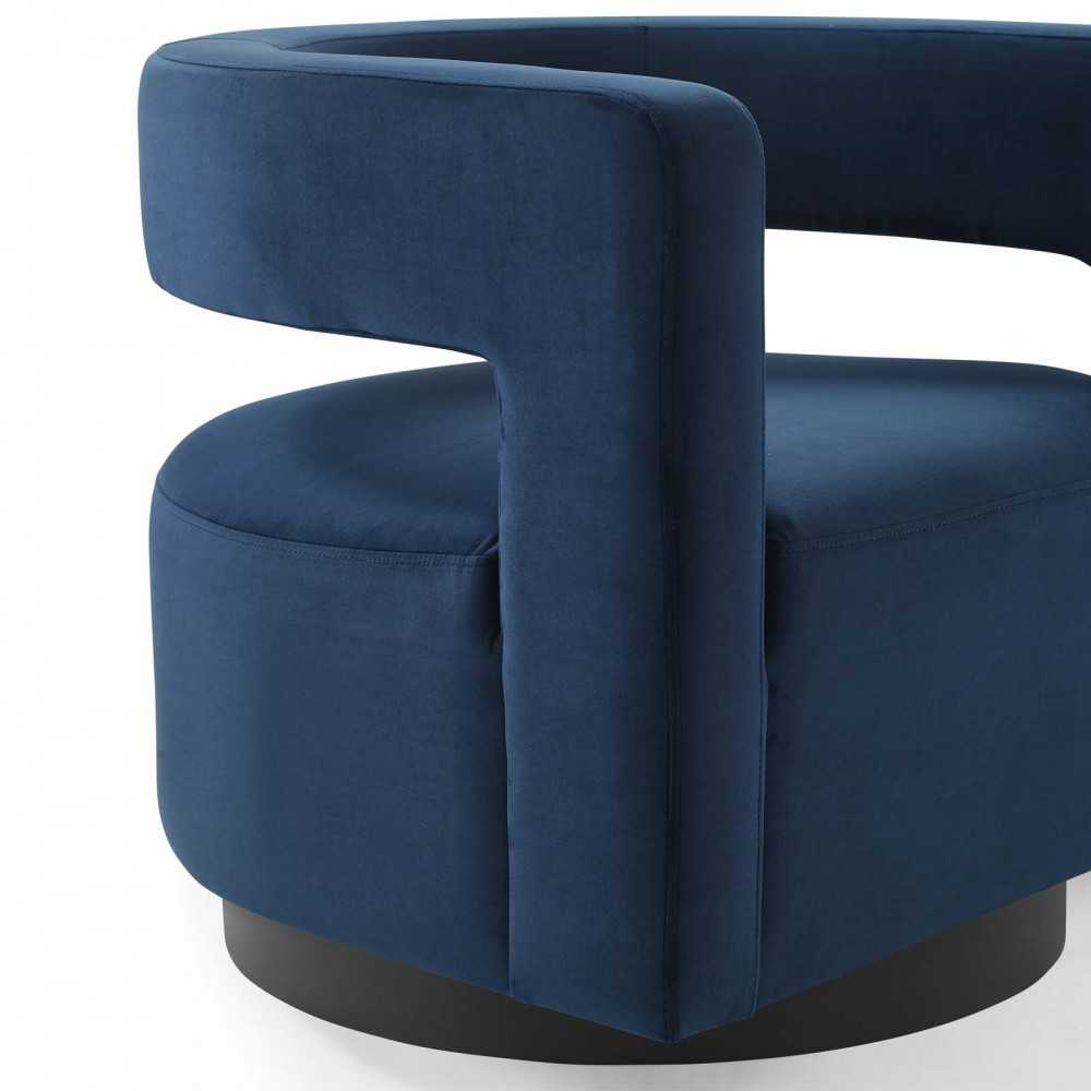 Spin Cutaway Performance Velvet Swivel Armchair, Midnight Blue