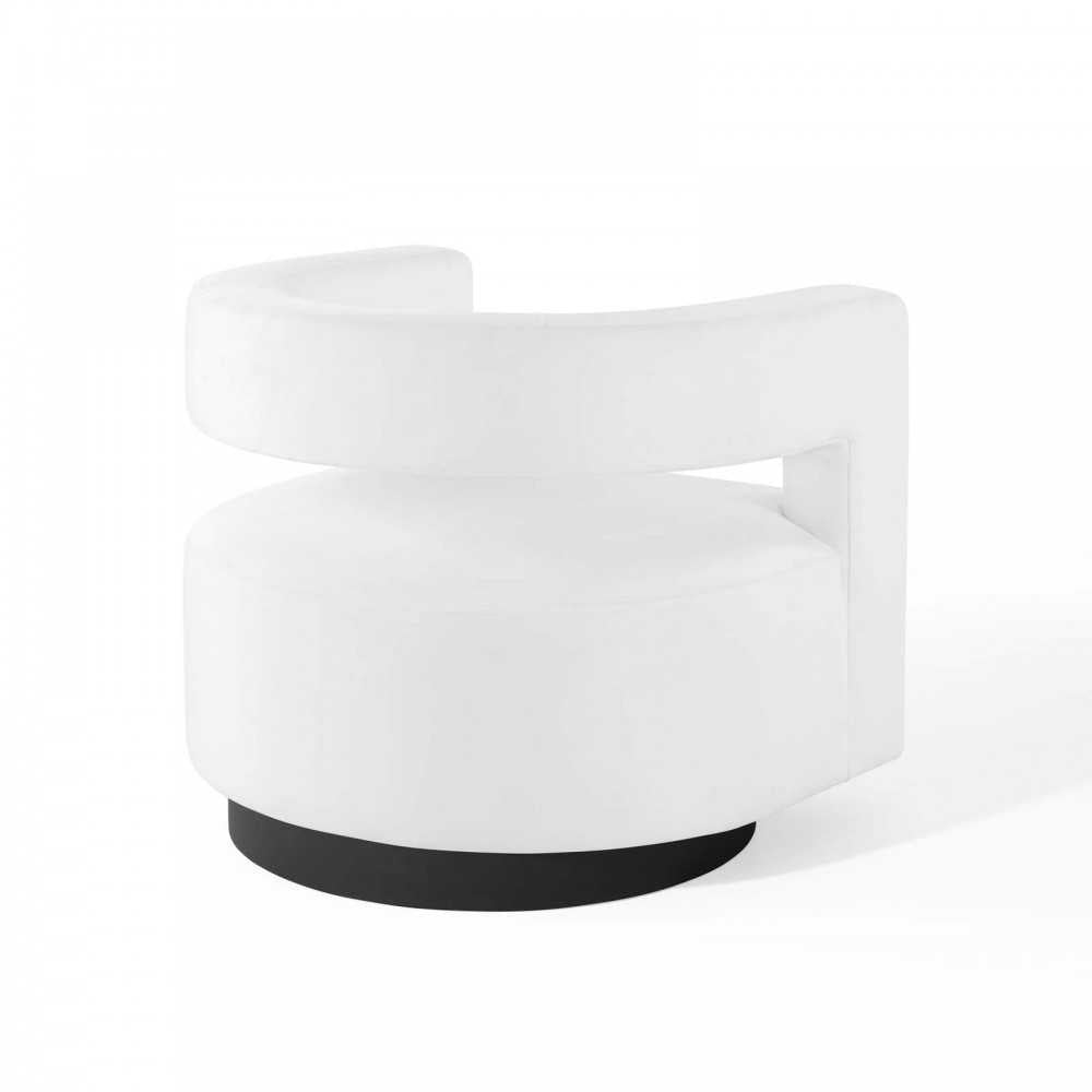 Spin Cutaway Performance Velvet Swivel Armchair, White