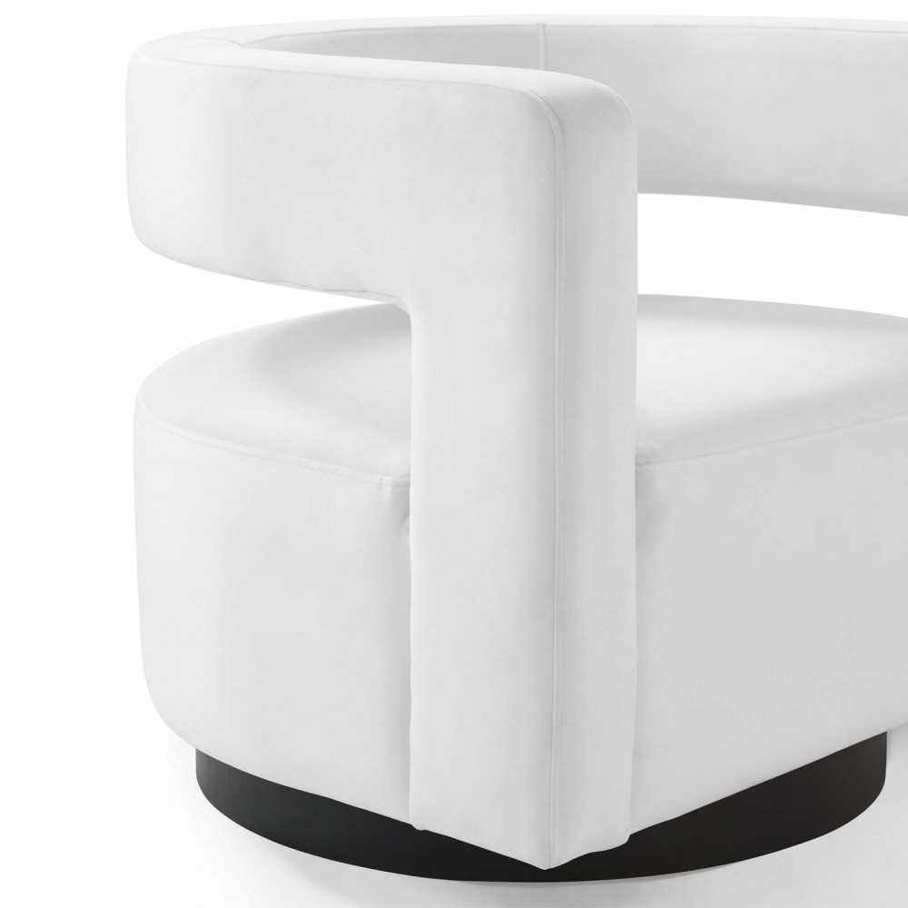 Spin Cutaway Performance Velvet Swivel Armchair, White
