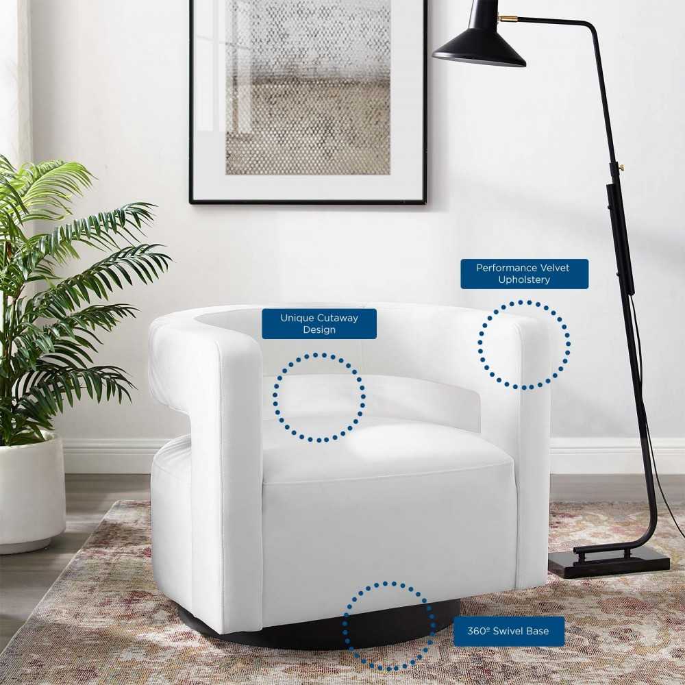 Spin Cutaway Performance Velvet Swivel Armchair, White