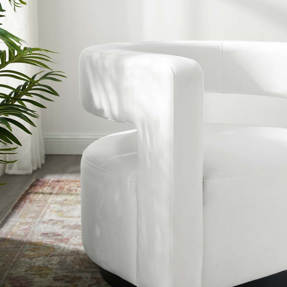 Spin Cutaway Performance Velvet Swivel Armchair, White