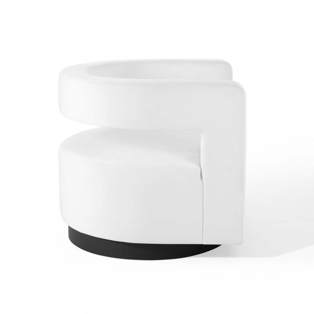 Spin Cutaway Performance Velvet Swivel Armchair, White