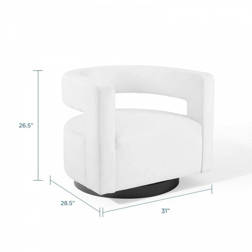 Spin Cutaway Performance Velvet Swivel Armchair, White