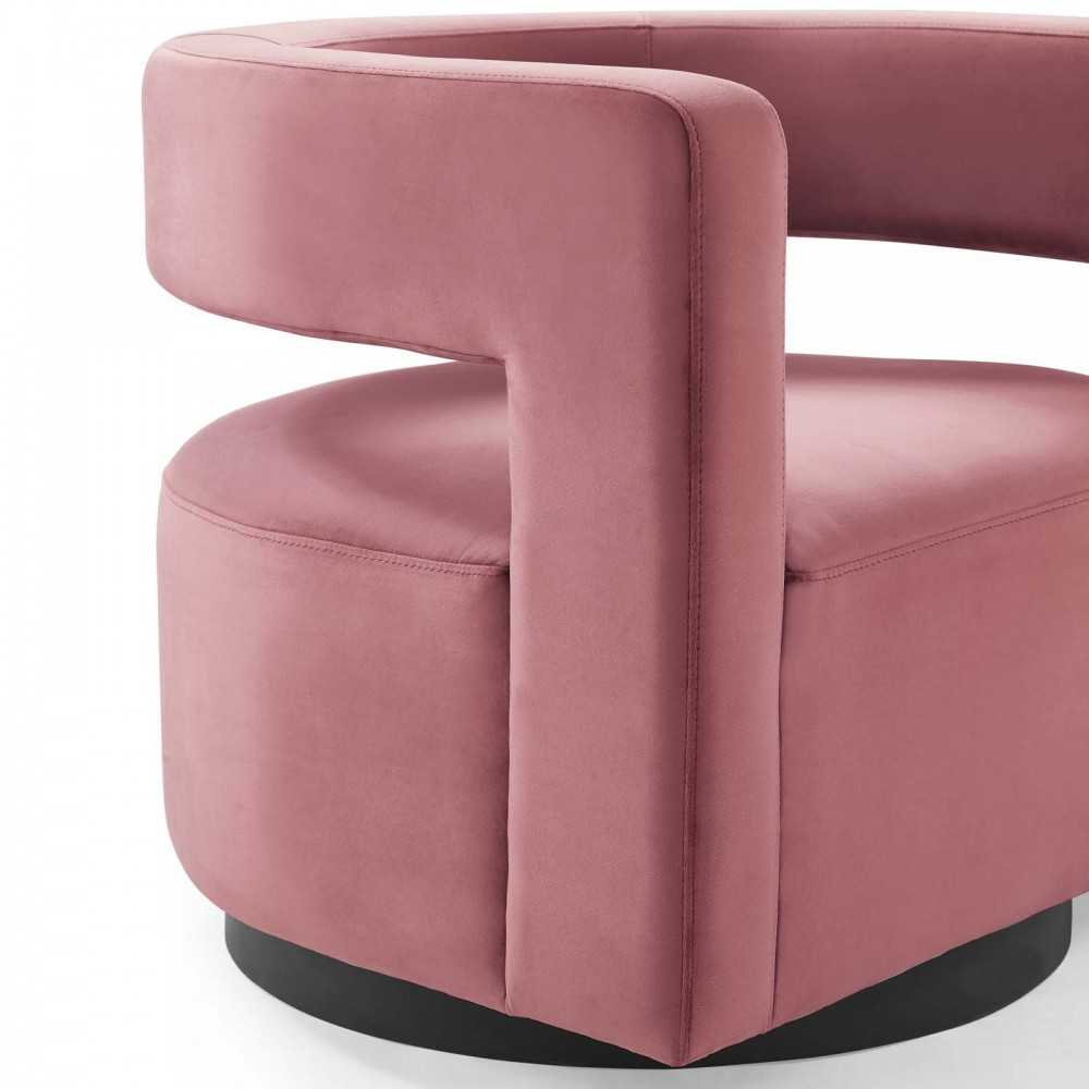 Spin Cutaway Performance Velvet Swivel Armchair, Dusty Rose