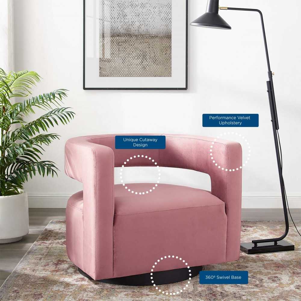 Spin Cutaway Performance Velvet Swivel Armchair, Dusty Rose