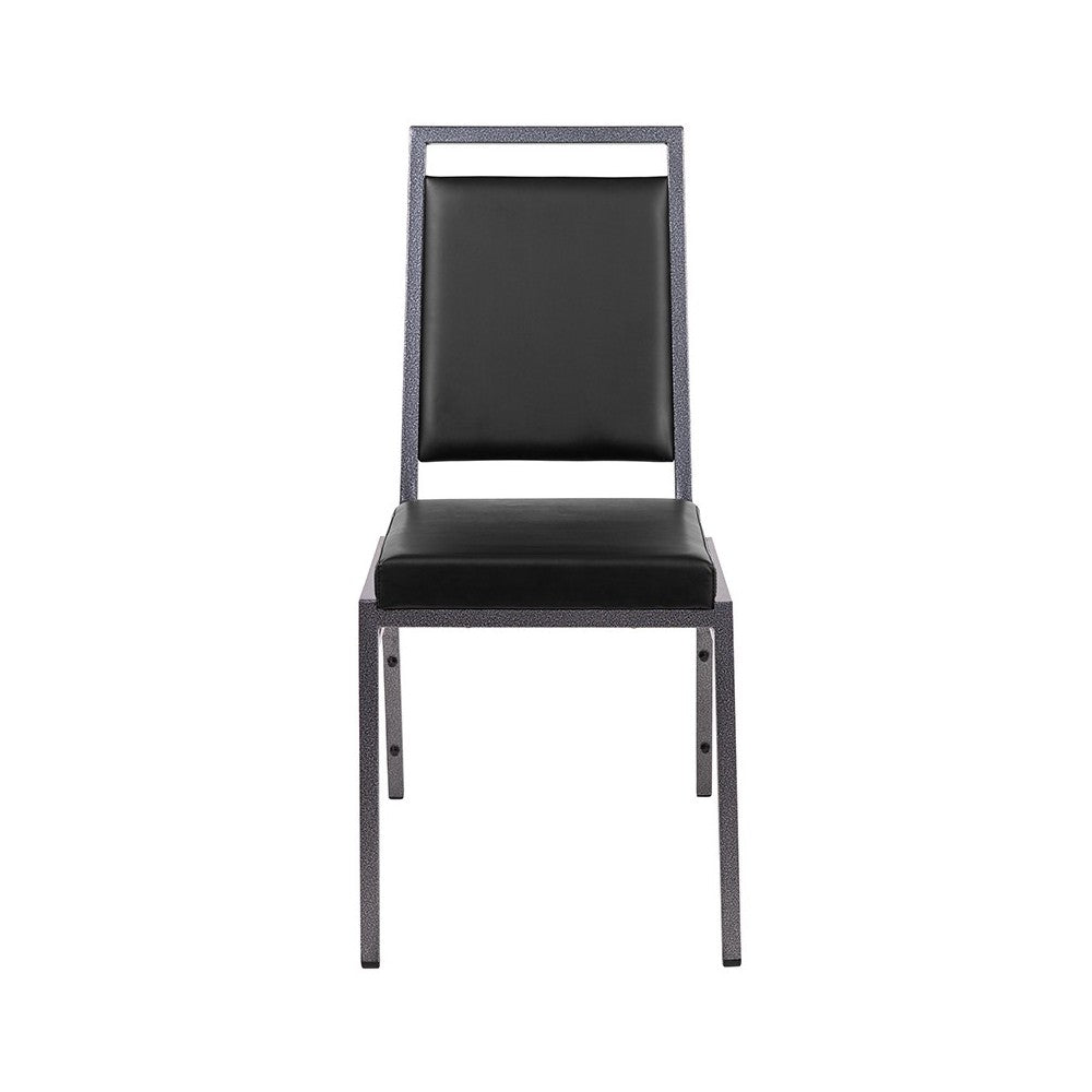 Square Back Stacking Banquet Chair in Black Vinyl with Silvervein Frame