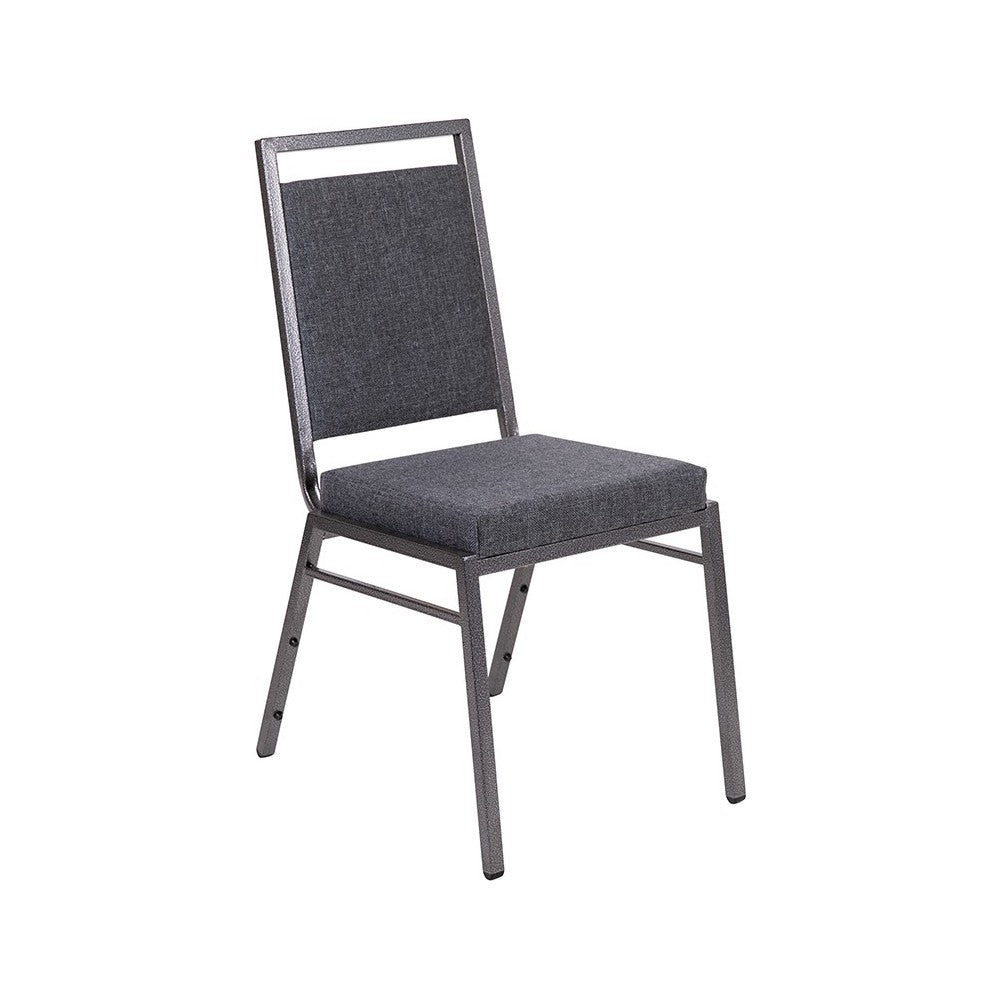 Square Back Stacking Banquet Chair in Dark Gray Fabric with Silvervein Frame