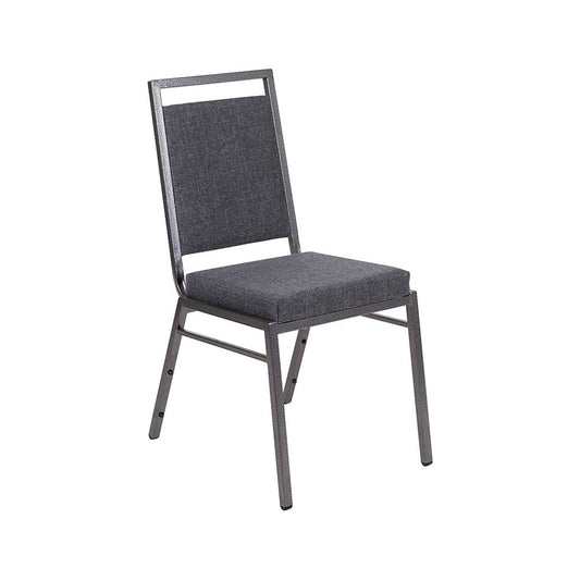Square Back Stacking Banquet Chair in Dark Gray Fabric with Silvervein Frame
