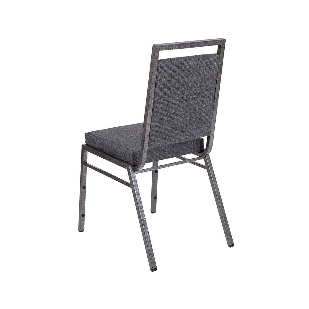 Square Back Stacking Banquet Chair in Dark Gray Fabric with Silvervein Frame