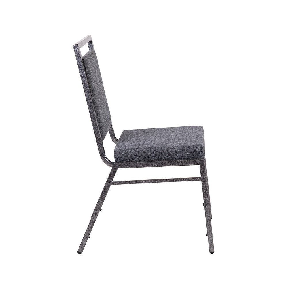 Square Back Stacking Banquet Chair in Dark Gray Fabric with Silvervein Frame