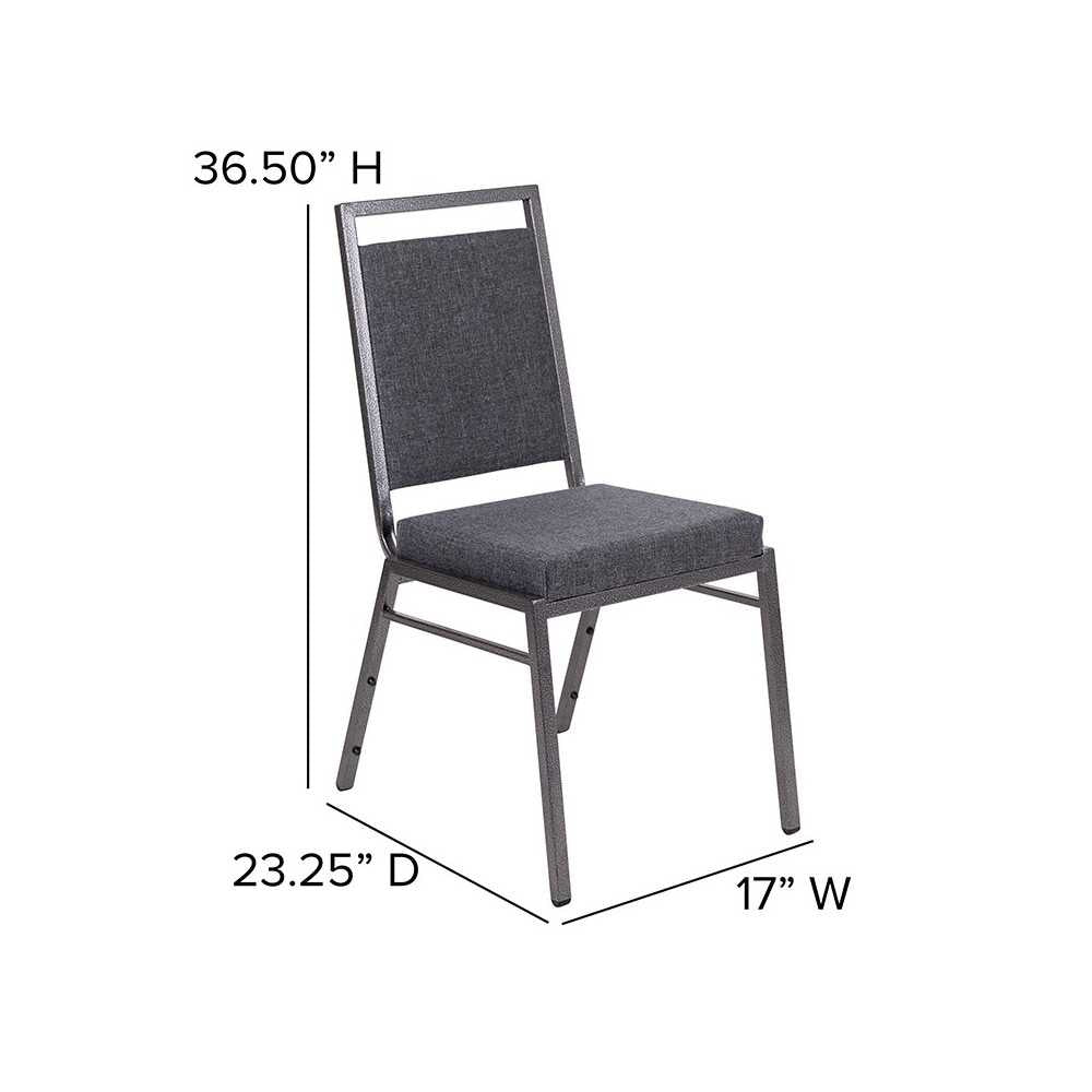 Square Back Stacking Banquet Chair in Dark Gray Fabric with Silvervein Frame