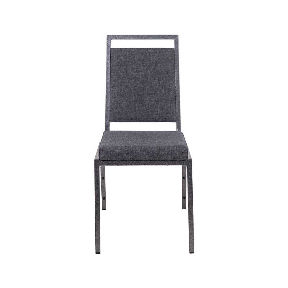 Square Back Stacking Banquet Chair in Dark Gray Fabric with Silvervein Frame