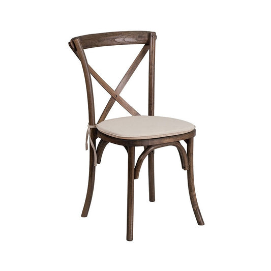 Stackable Early American Wood Cross Back Chair with Cushion