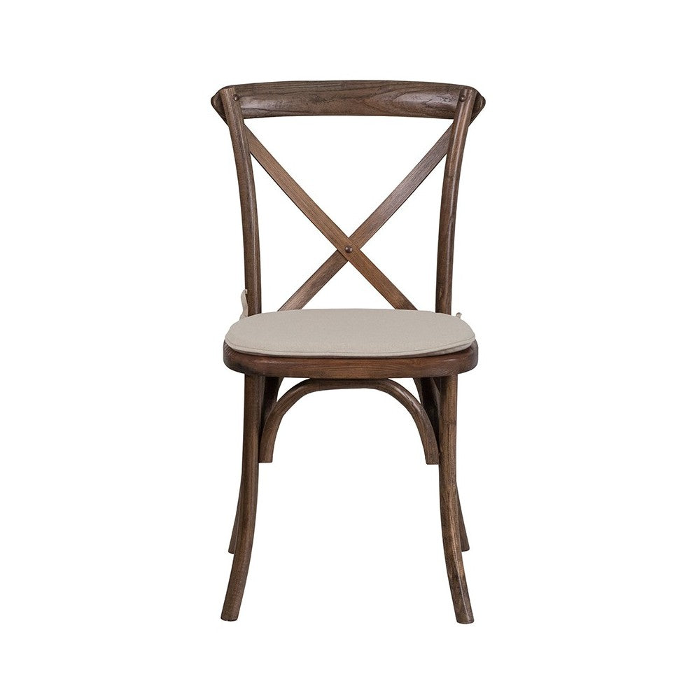 Stackable Early American Wood Cross Back Chair with Cushion