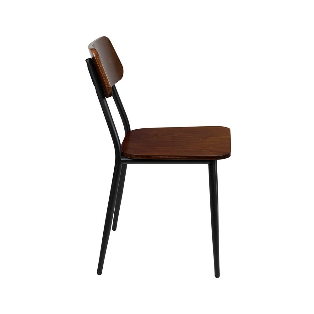Stackable Industrial Dining Chair with Gunmetal Steel Frame and Rustic Wood Seat, Set of 2