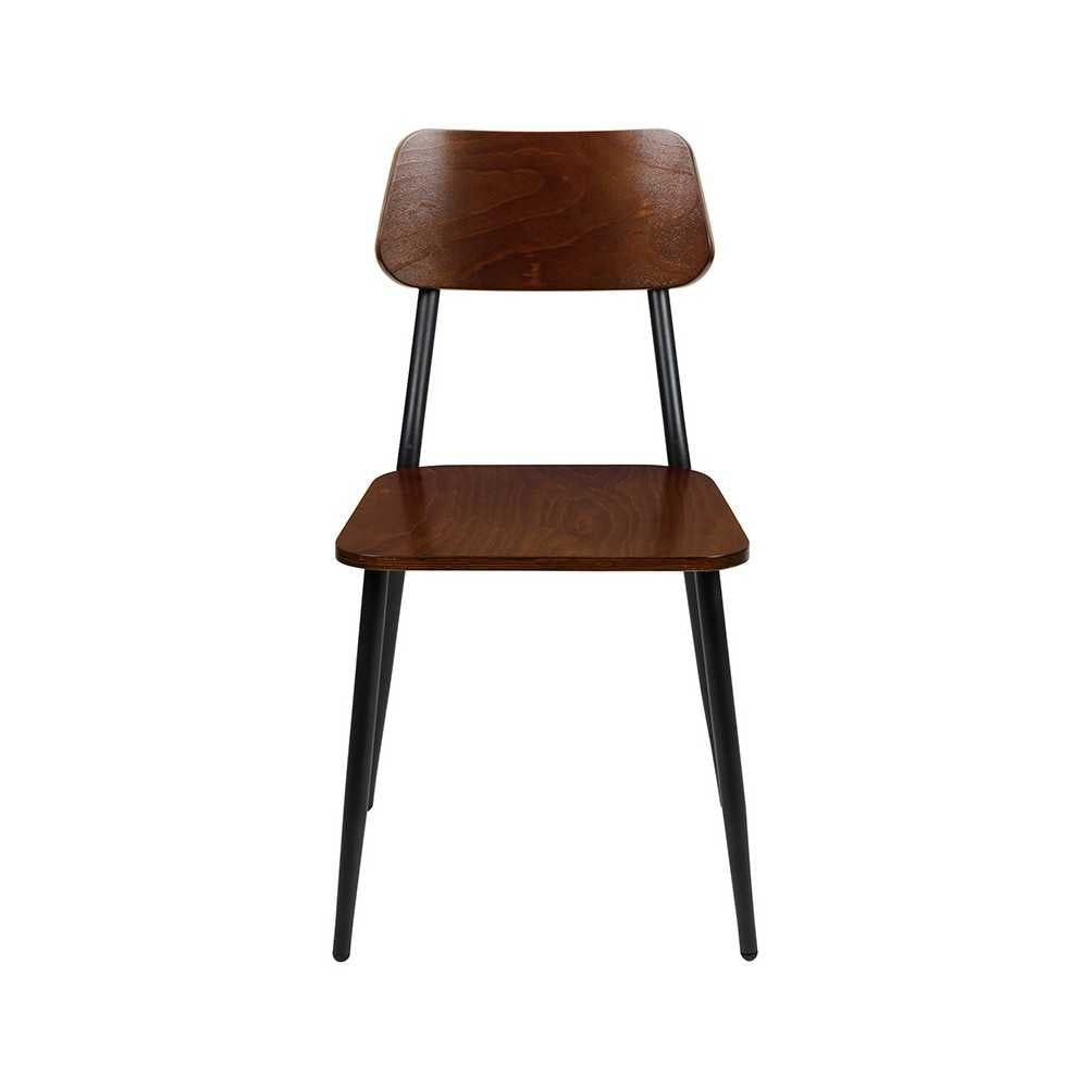 Stackable Industrial Dining Chair with Gunmetal Steel Frame and Rustic Wood Seat, Set of 2
