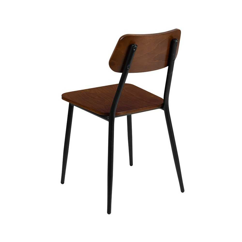 Stackable Industrial Dining Chair with Gunmetal Steel Frame and Rustic Wood Seat, Set of 2