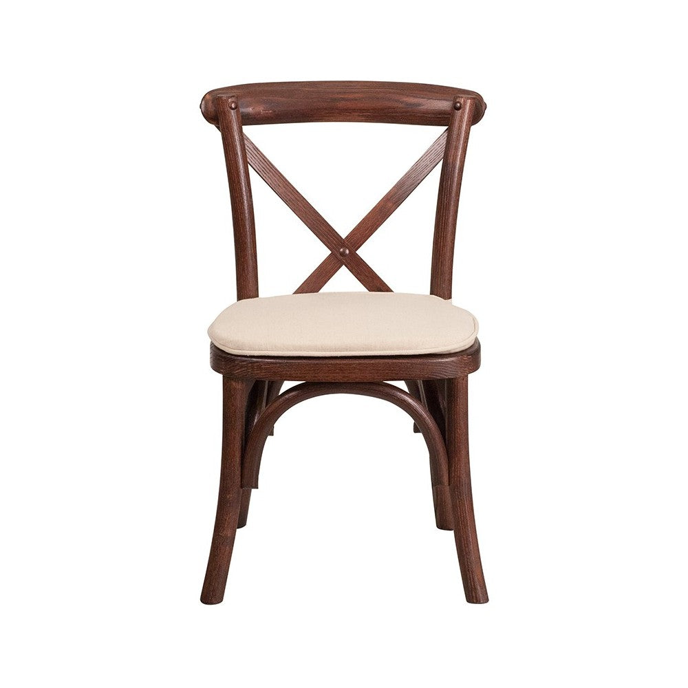 Stackable Kids Mahogany Wood Cross Back Chair with Cushion