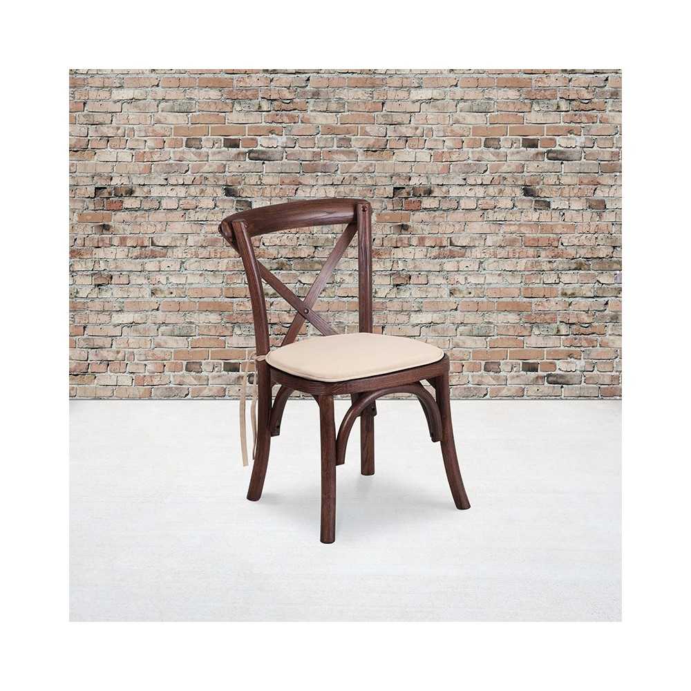 Stackable Kids Mahogany Wood Cross Back Chair with Cushion