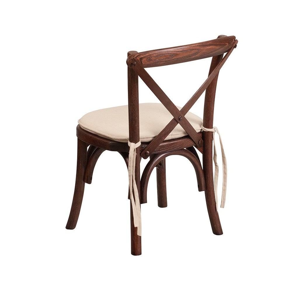 Stackable Kids Mahogany Wood Cross Back Chair with Cushion