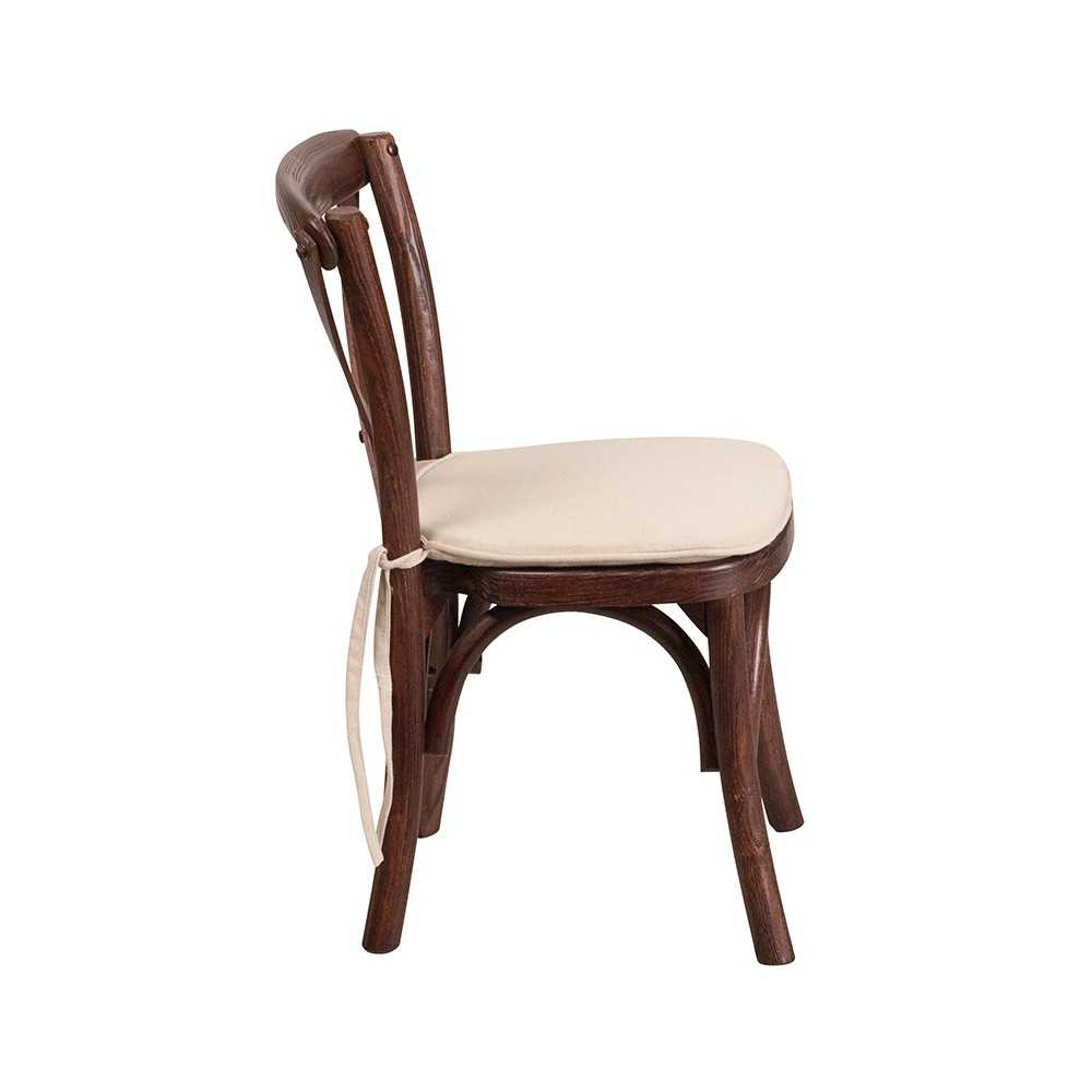 Stackable Kids Mahogany Wood Cross Back Chair with Cushion
