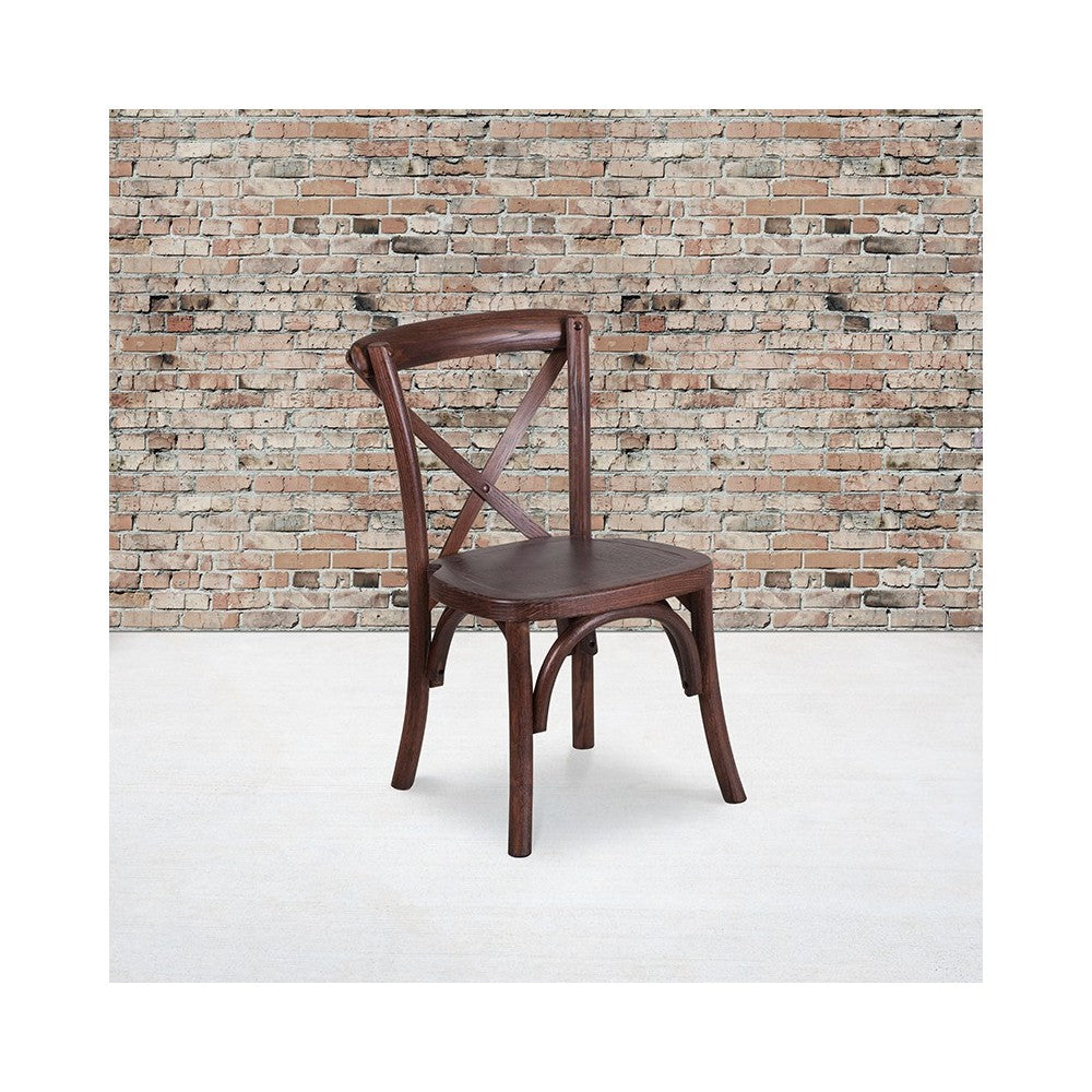 Stackable Kids Mahogany Wood Cross Back Chair