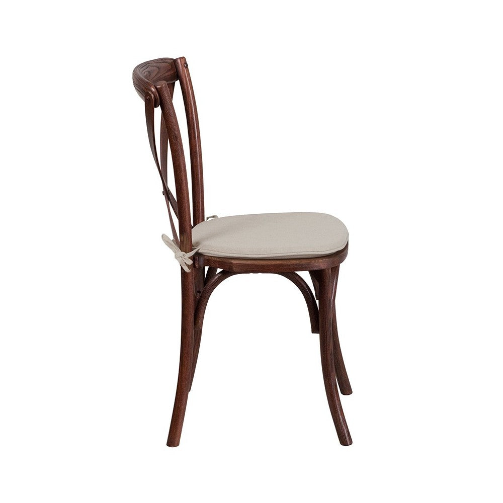 Stackable Mahogany Wood Cross Back Chair with Cushion