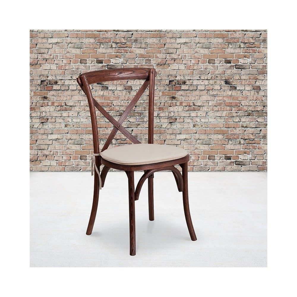 Stackable Mahogany Wood Cross Back Chair with Cushion