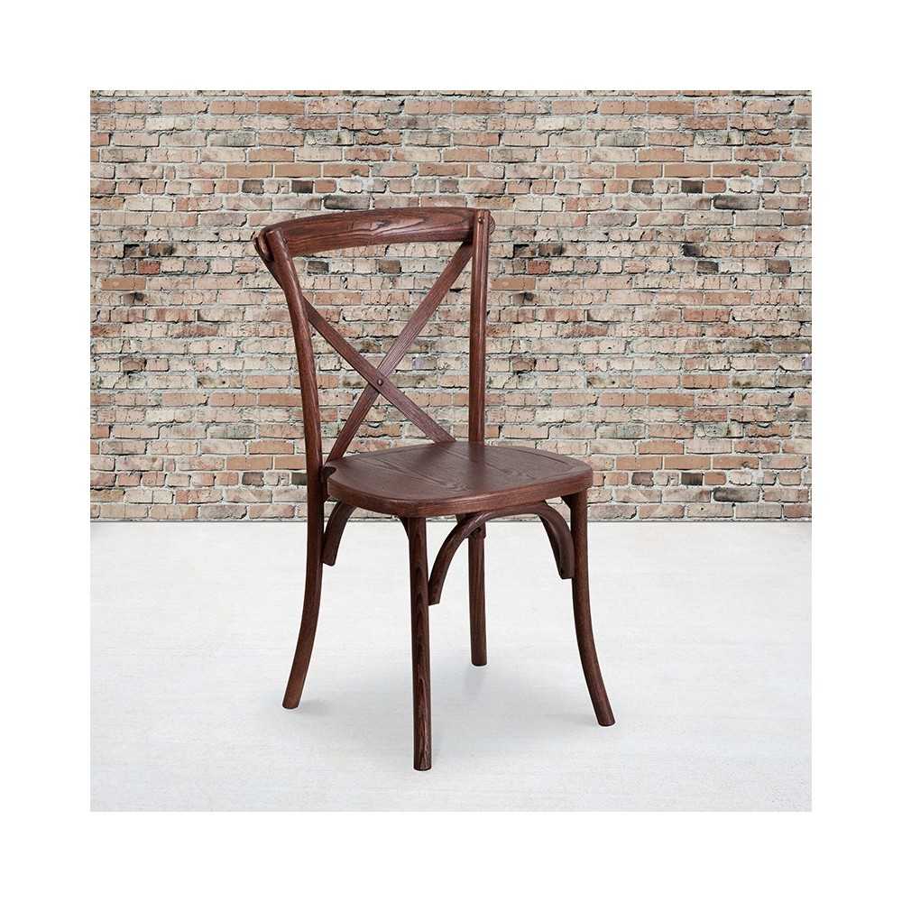 Stackable Mahogany Wood Cross Back Chair
