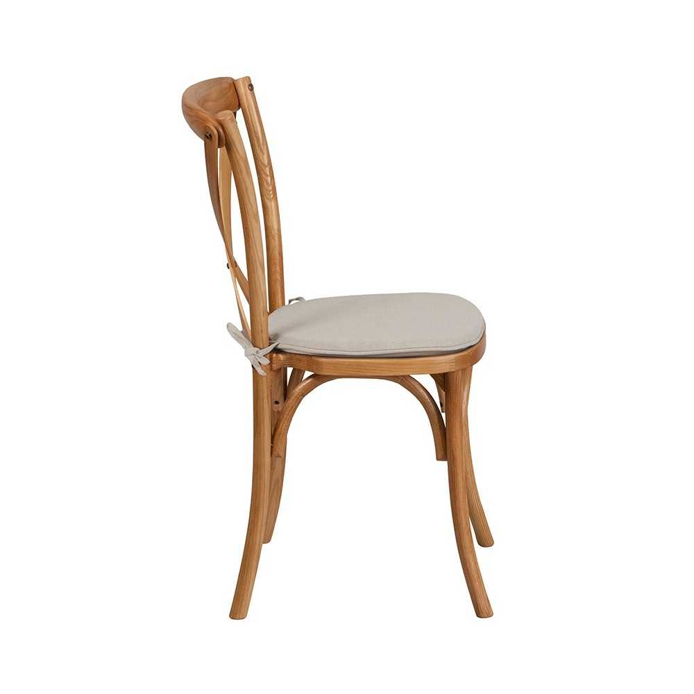 Stackable Oak Wood Cross Back Chair with Cushion