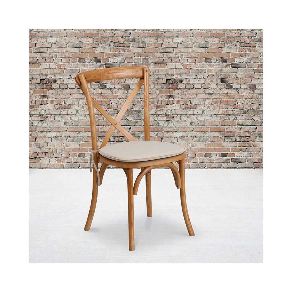 Stackable Oak Wood Cross Back Chair with Cushion