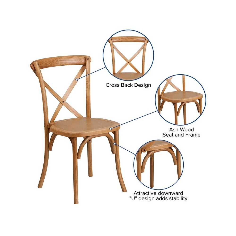 Stackable Oak Wood Cross Back Chair