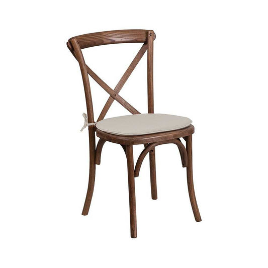 Stackable Pecan Wood Cross Back Chair with Cushion