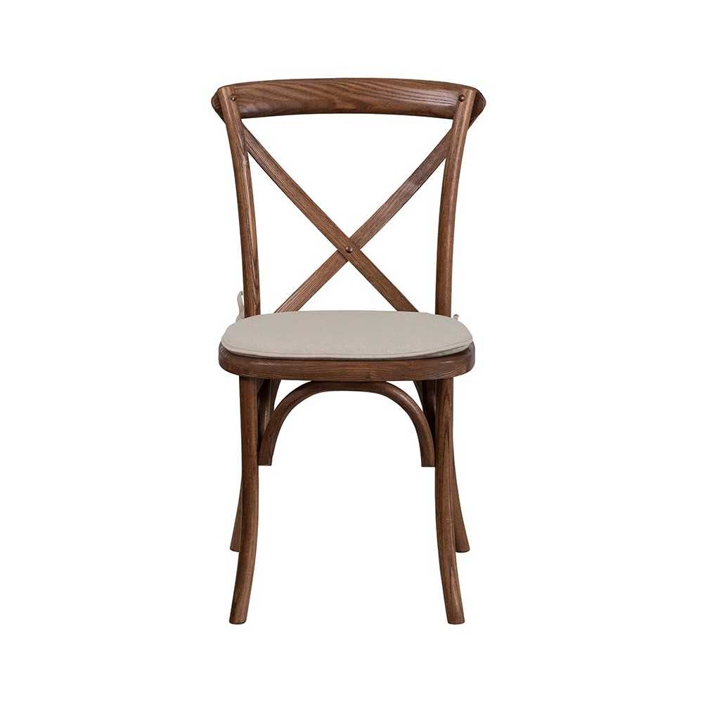 Stackable Pecan Wood Cross Back Chair with Cushion