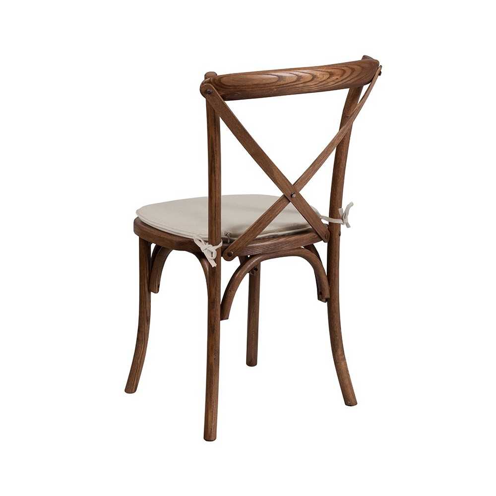 Stackable Pecan Wood Cross Back Chair with Cushion
