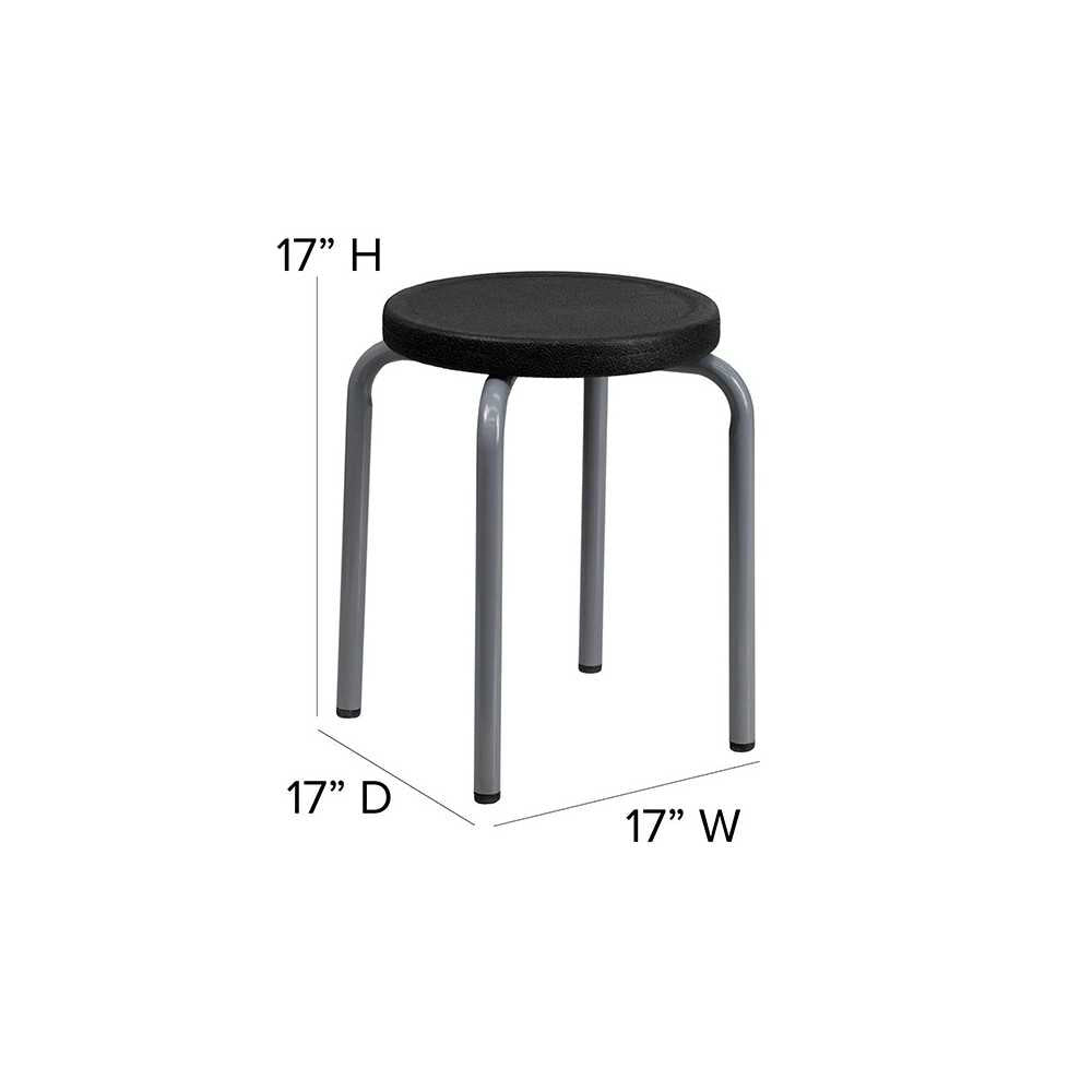 Stackable Stool with Black Seat and Silver Powder Coated Frame