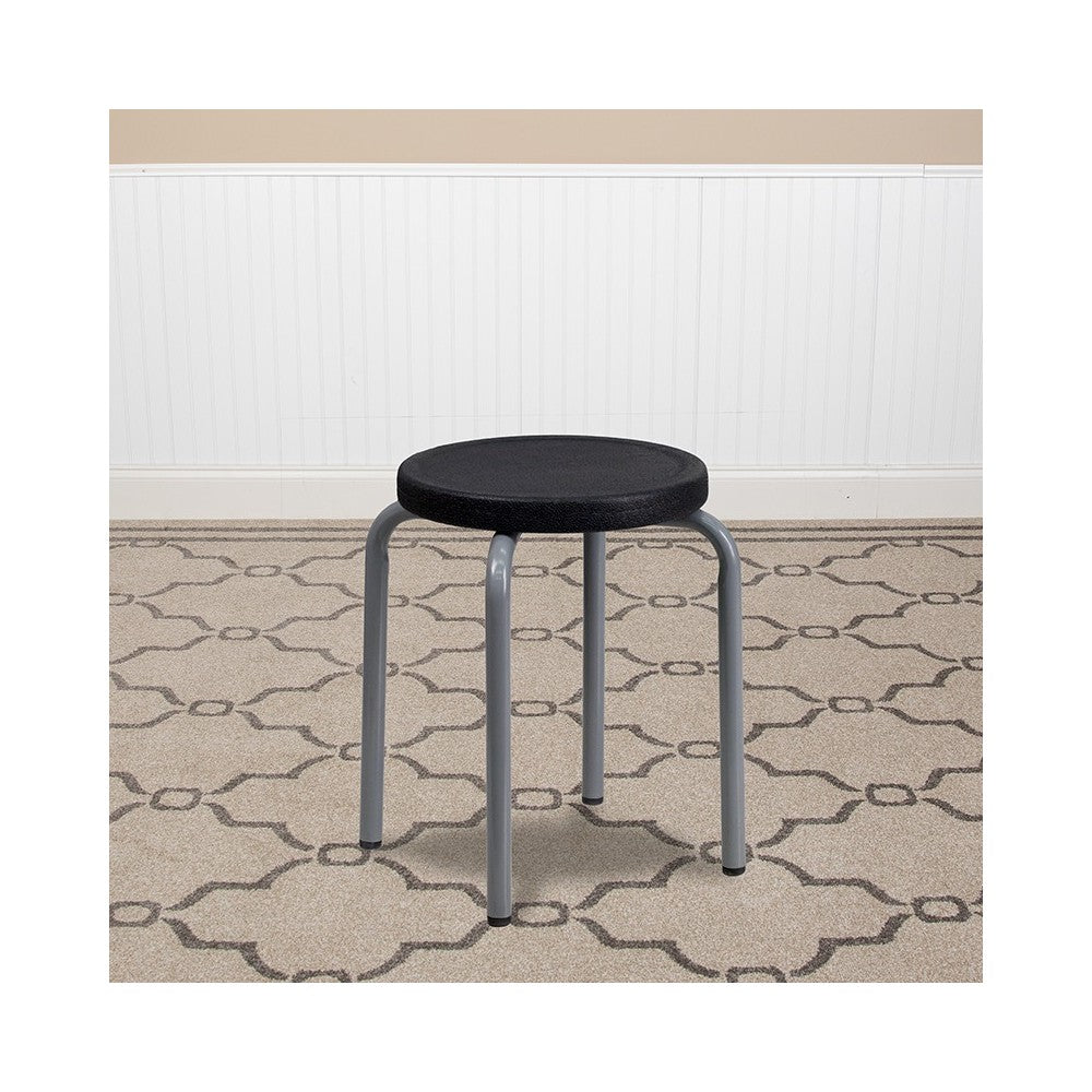 Stackable Stool with Black Seat and Silver Powder Coated Frame