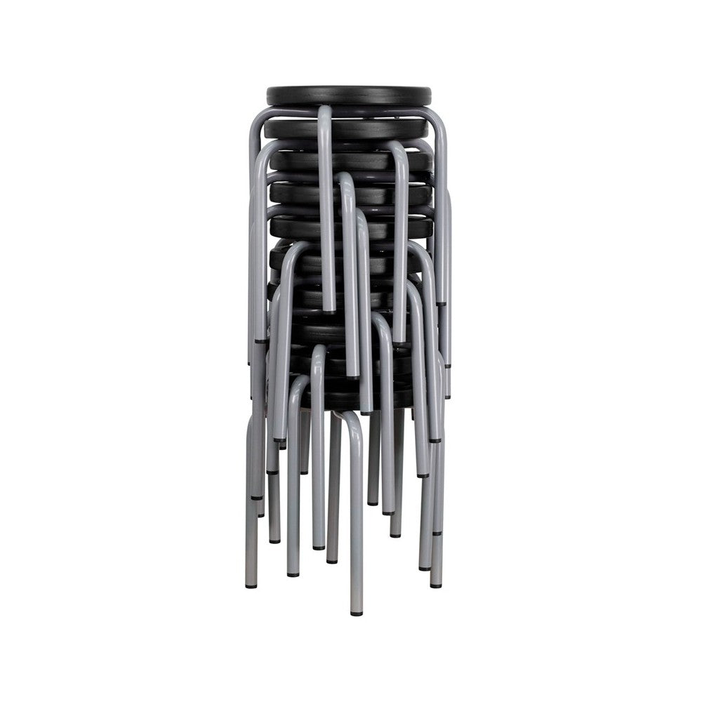 Stackable Stool with Black Seat and Silver Powder Coated Frame