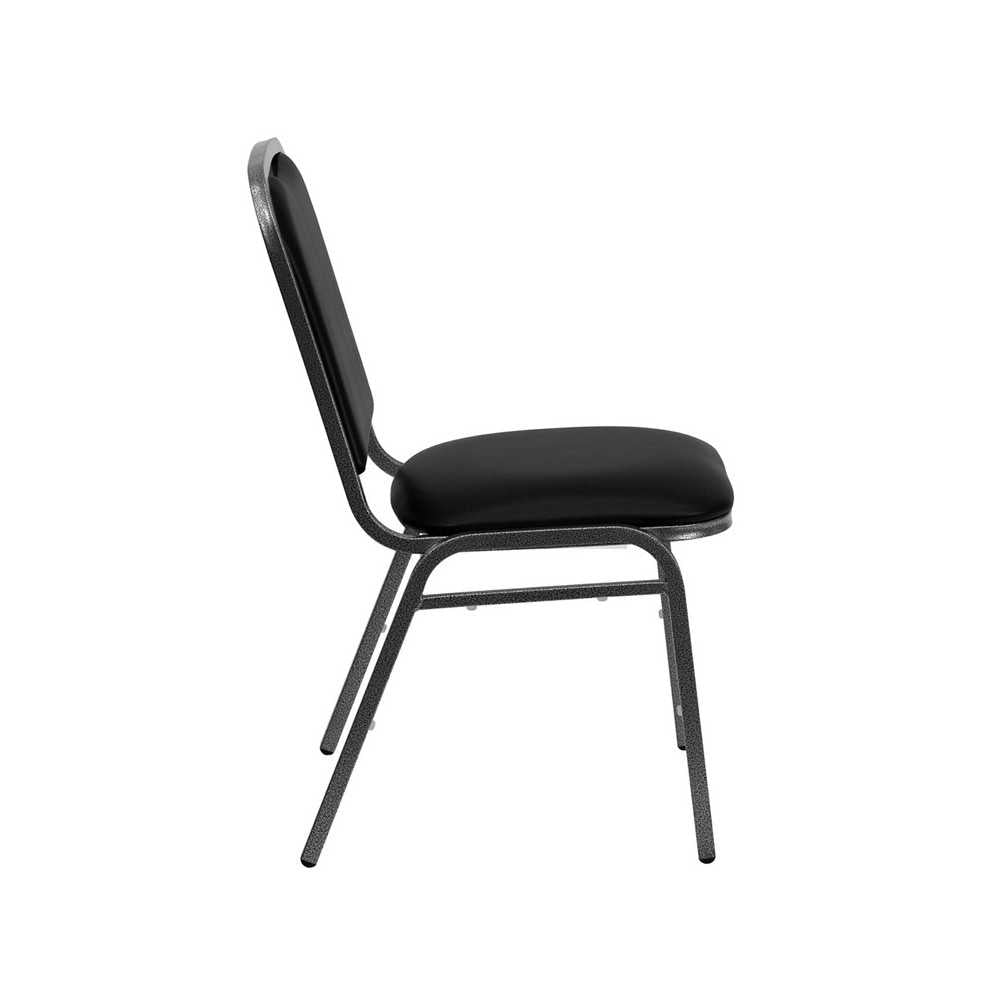 Stacking Banquet Chair in Black Vinyl - Silver Vein Frame