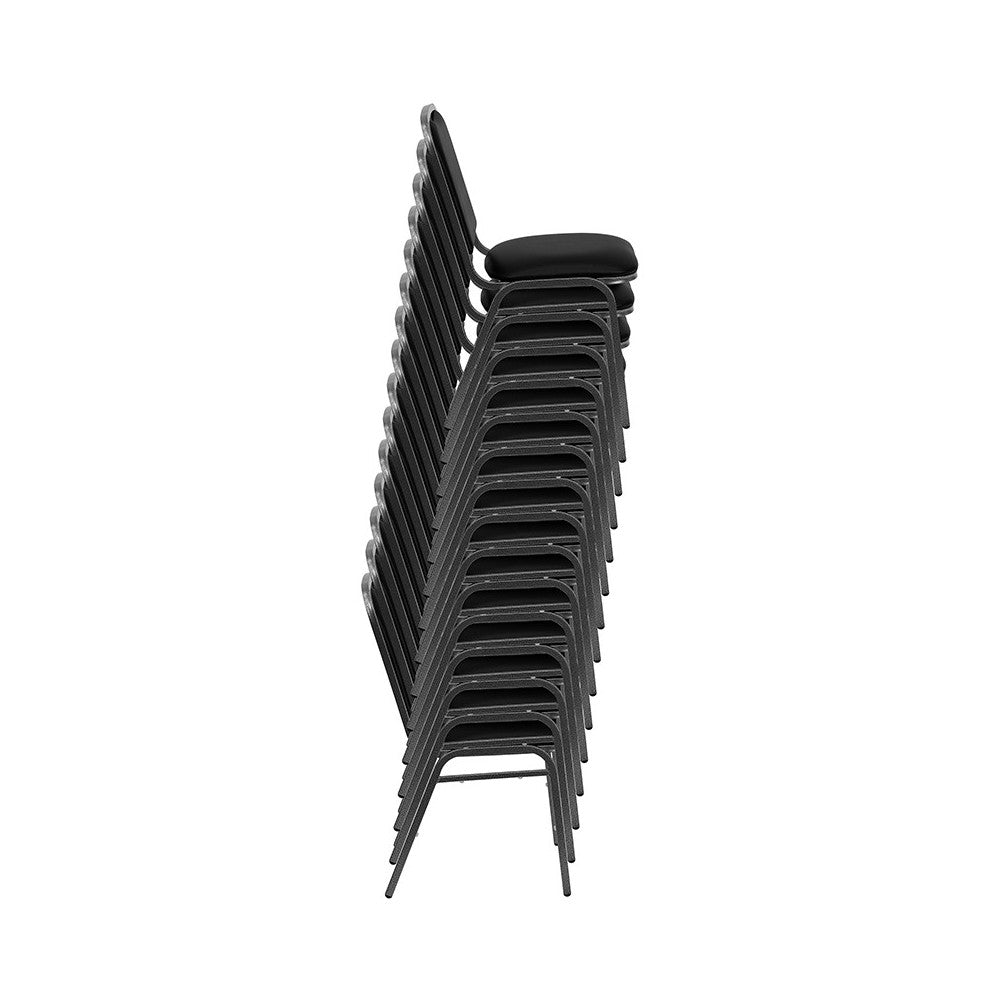 Stacking Banquet Chair in Black Vinyl - Silver Vein Frame